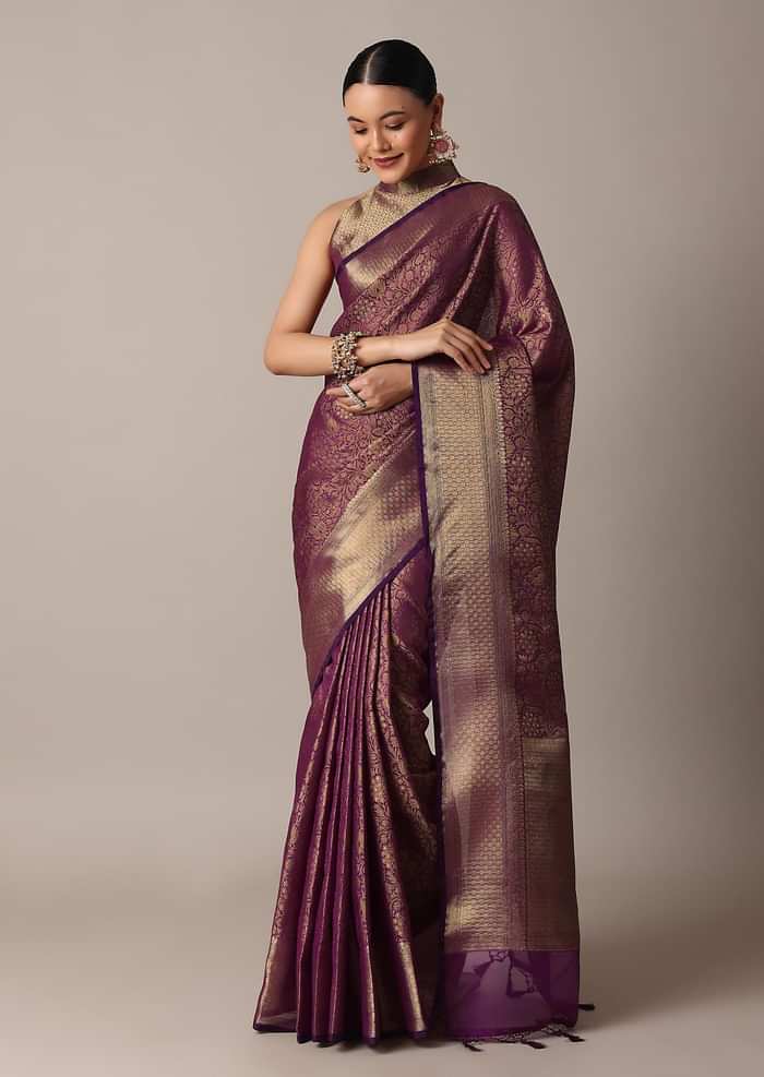 Onion Pink Banarasi Tunchui Silk Saree With Tassels And Unstitched Blouse Piece