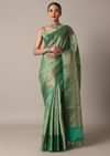 Rama Green Banarasi Tanchui Silk Saree With Tassel Detail And Unstitched Blouse Piece