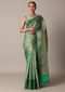 Rama Green Banarasi Tanchui Silk Saree With Tassel Detail And Unstitched Blouse Piece