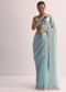 Sky Blue Saree WIth Embroidered Border And Unstitched Blouse