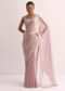 Powder Pink Embroidered Saree And Unstitched Blouse