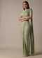 Stylish Green Ready Pleated Saree With Stitched Blouse