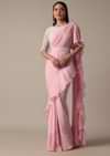 Pink Readymade Frill Saree With Heavy Bead Work Blouse