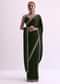 Green Stone Work Satin Saree With Cutdana Border And Unstitched Blouse Fabric