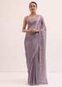 Purple Embroidered Chiffon Saree With Unstitched Blouse