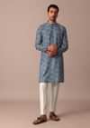 Navy Blue Cotton Silk Straight Kurta With Printed Work