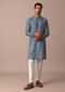 Navy Blue Cotton Silk Straight Kurta With Printed Work