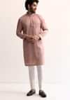Pink Silk Handwork Kurta Set For Men