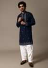 Navy Blue Linen Kurta Salwar For Men