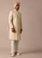 Magnificent Beige Silk Lucknowi Sherwani Set