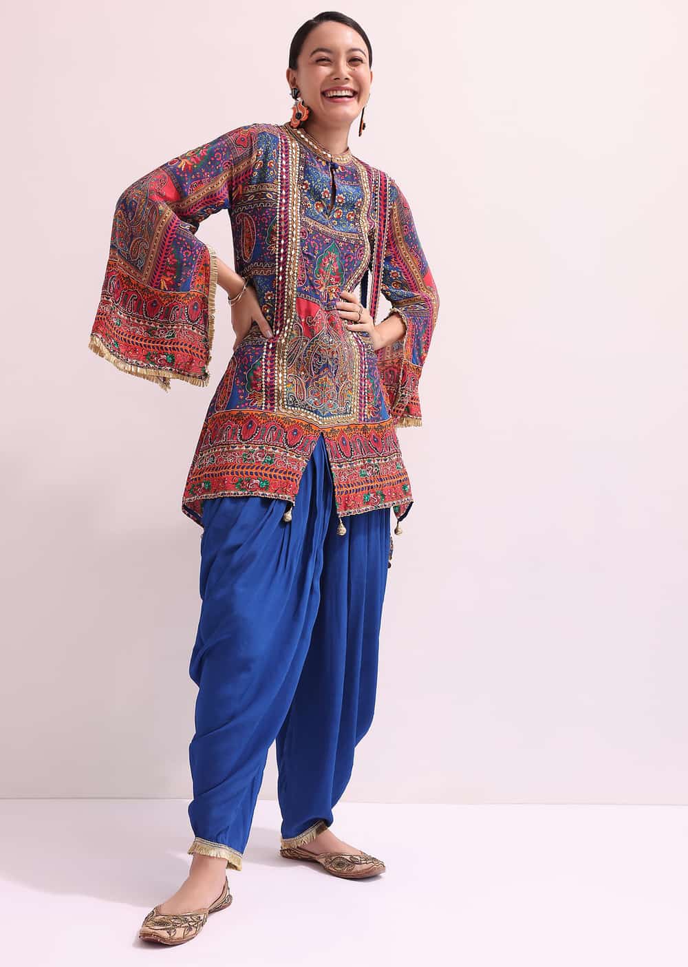 Buy Royal Blue Embroidered Kurta Dhoti Set With Potli KALKI