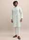 Light Pista Thread Embroidered Cotton Silk Kurta Set For Men
