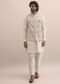 Beige Thread Embroidered Silk Kurta Jacket Set For Men