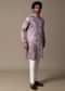 Pink Hand Embroidered Linen Kurta Set For Men