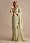 Pista Green Embroidered Georgette Saree With Unstitched Blouse