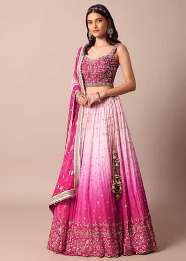 Pink Embroidered Choli With Exquisite Lehenga And Sequin-Adorned Dupatta