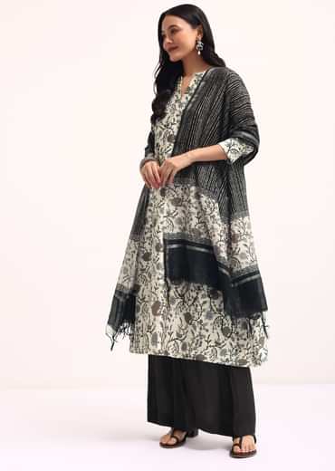 Black And Ivory Printed Chanderi Kurta Palazzo Set