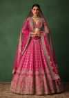 Rani Pink Hand Embroidered Lehenga With Blouse And Dupatta