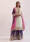 White And Purple Palazzo Set With Pink Dupatta
