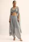 Grey Crop Top With Dhoti And Jacket