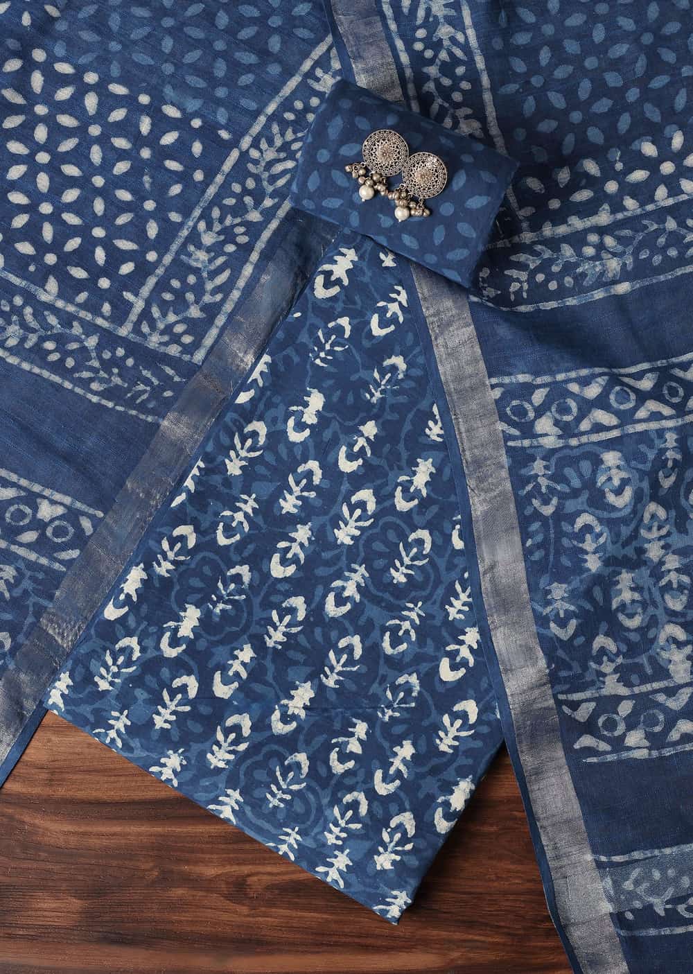 Indigo Batik Hand Block Printed Breathable Cotton Dress Material
