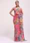 Pink Floral Printed Organza Saree With Unstitched Blouse