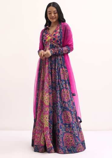 Pink Printed Chiffon Anarkali Suit