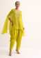 Yellow  Embroidered Organza Crop Top Set With Cape