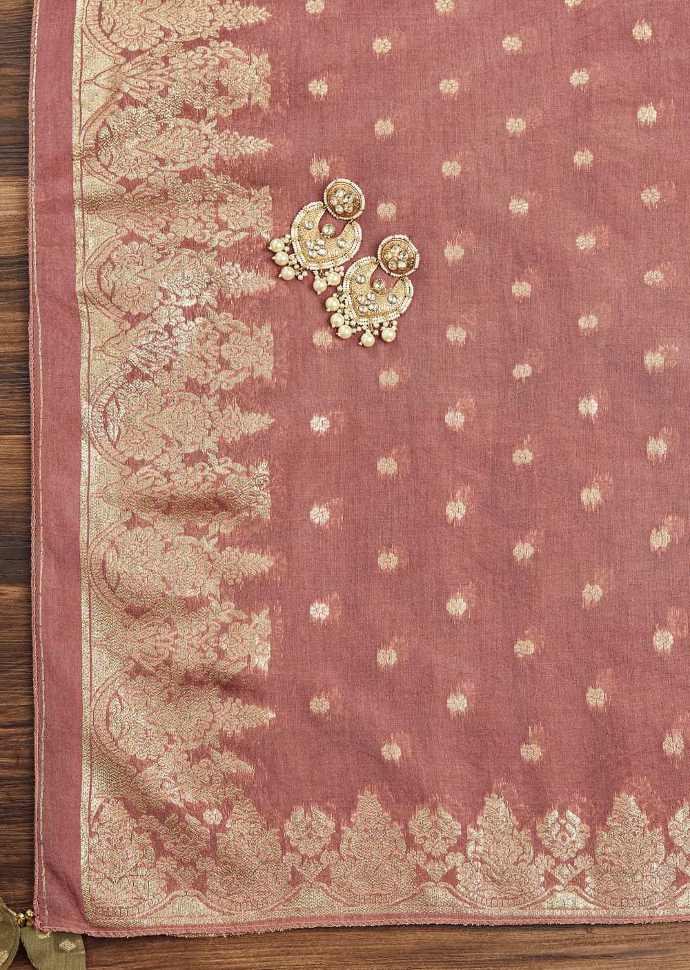 Mehendi Green Chanderi Unstitched Suit Set With Zardosi And Resham Work