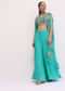 Aqua Blue Printed Palazzo Set With Jacket