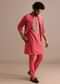 Dark Pink Embroidered Silk Kurta Jacket Set For Men