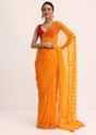 Orange Embroidered Chiffon Saree With Unstitched Blouse