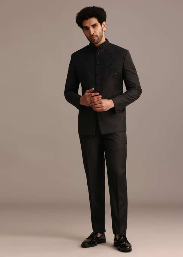 Black Zari Sequin Work Jodhpuri Set Black Zari Sequin Work Jodhpuri Set
