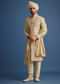 Gold Zari Embroidered Sherwani Suit With Mandarin Collar