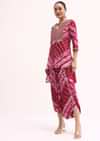Maroon Printed Tussar Kurta Dhoti