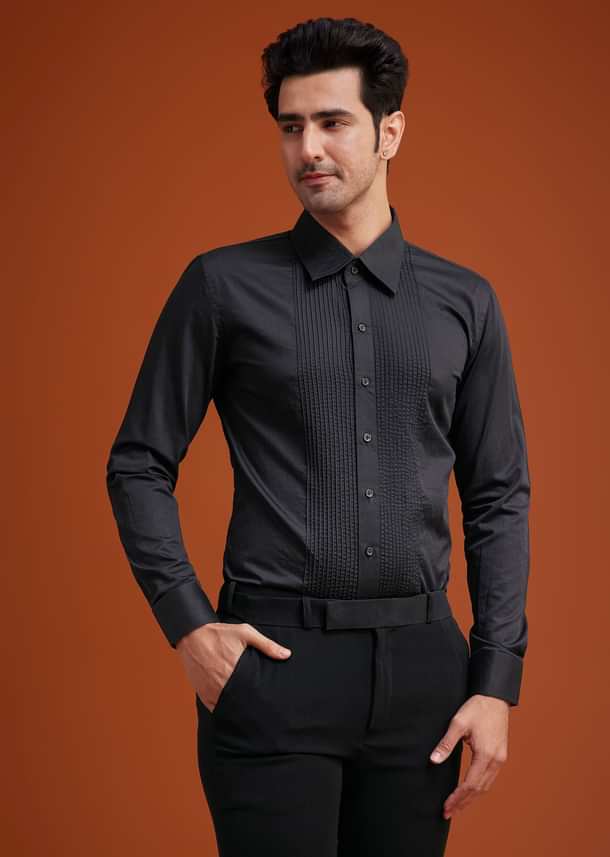 Black Blazer With Asymmetrical Gold Sequin And Bead Embroidery