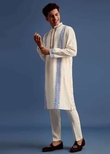 Off White Hand Block Printed Kurta Set