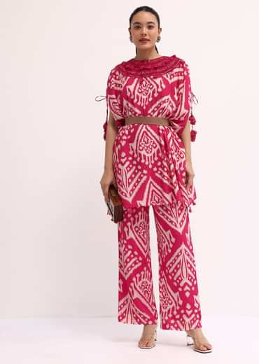 Dark Pink Printed Cotton Kurta Pant