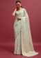Pale Green Embroidered Parsi Gara Saree In Floral Resham Work And Unstitched Blouse