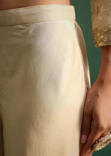 Beige Tissue Kurta Palazzo Set With Sequin And Resham Work
