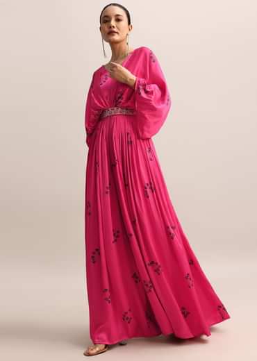 Pink Printed Satin Jumpsuit