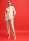 Beige Linen Co ord Set With Patchwork