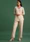 Beige Linen Top And Pant With Patch Work