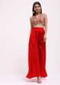 Red Silk Gotta Patti Crop Top Set With Dupatta