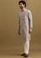 Grey Printed Silk Zipper Kurta Set For Men