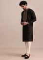 Black Silk Kurta Set With Abla Work For Men