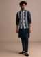 Navy Blue Kurta Jacket Set With Thread And Mirror Work