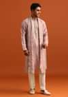 Purple Raw Silk Kurta Set With Thread Work Dupatta