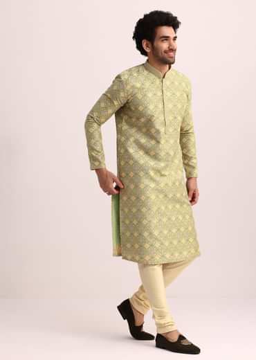 Green Kurta Set With Foil Print