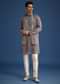 Grey Silk Blend Mirror Work Kurta Set With Dupatta